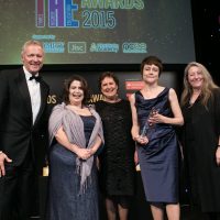 image of THE Awards - Rory Bremner, Michelle Castelletti, Fiona Stuart, Linda Merrick, Anita Taylor (Chair of Council for Higher Education in Art and Design)