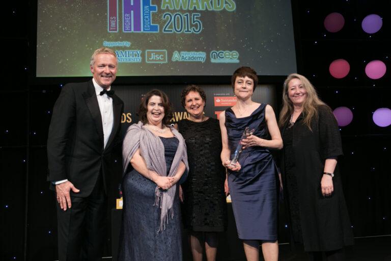 image of THE Awards - Rory Bremner, Michelle Castelletti, Fiona Stuart, Linda Merrick, Anita Taylor (Chair of Council for Higher Education in Art and Design)
