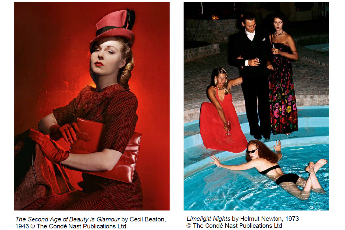 Vogue photos - The Second Age of Beauty is Glamour by Cecil Beaton 1946 and Limelight Nights by Helmut Newton 1973