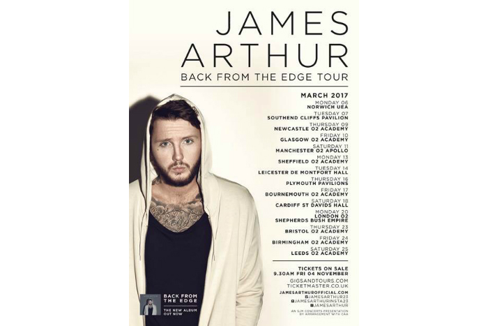 James Arthur UK Tour March 2017 poster
