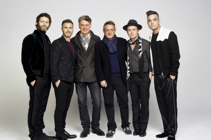 image of Howard Donald, Gary Barlow, Dafydd Rogers, David Pugh, Mark Owen and Robbie Williams. image credit Jay Brooks