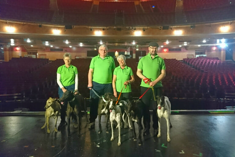 Graham Auld and members of Greyhound Trust Mersey and Cheshire with Louis Lenny and friends