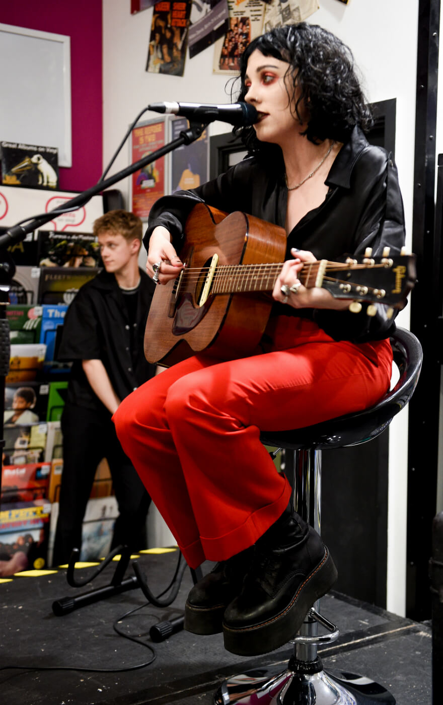 Manchester quartet Pale Waves signing copies of their new album My Mind Makes Noises and performing at HMV Manchester - image courtesy Shirlaine Forrest