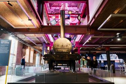 Stephenson's Rocket is on display at Manchester Science and Industry Museum