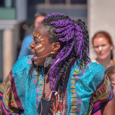 image of Angelina Abel leading a workshop for Horizons Festival 2024 at HOME Manchester. image courtesy Karen Dore.