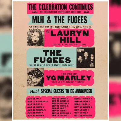 poster advertising the UK tour dates for Lauryn Hill and The Fugees