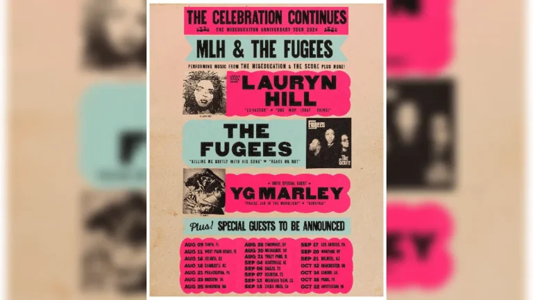 poster advertising the UK tour dates for Lauryn Hill and The Fugees