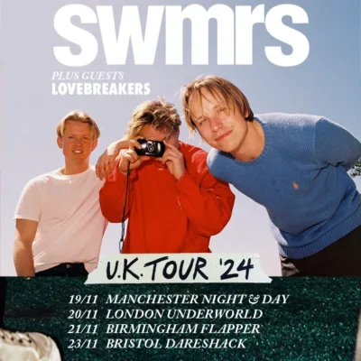 promotional tour poster for SWMRS UK tour 2024 supported by Lovebreakers