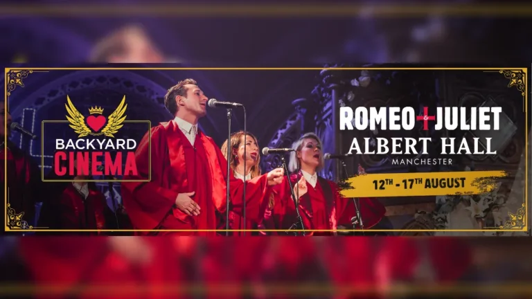 promotional poster for Romeo and Juliet at Manchester's Albert Hall with a live band and choir