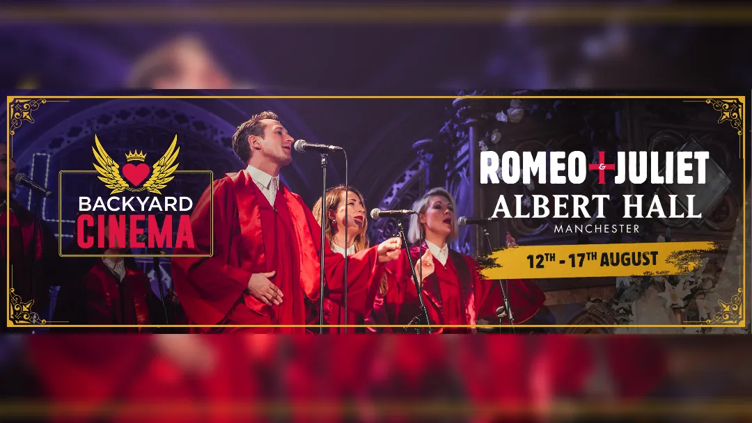 promotional poster for Romeo and Juliet at Manchester's Albert Hall with a live band and choir