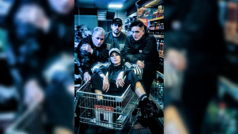 image of Hot Milk band sat in a shopping trolley. image courtesy Greta Kalva