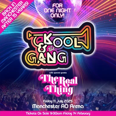 promotional poster for Kool and the Gang's Manchester Arena gig