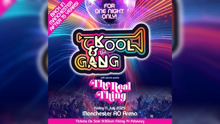 promotional poster for Kool and the Gang's Manchester Arena gig