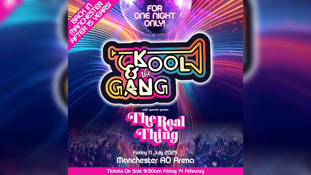 promotional poster for Kool and the Gang's Manchester Arena gig