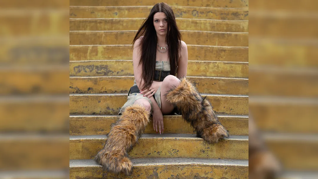 image of Courtney Hadwin sat on steps - image courtesy HP Photography