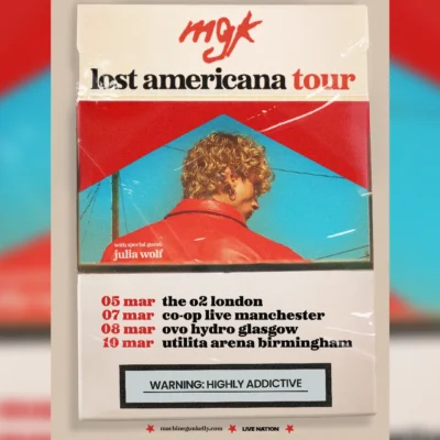 Tour poster for mgk's lost americana UK tour dates