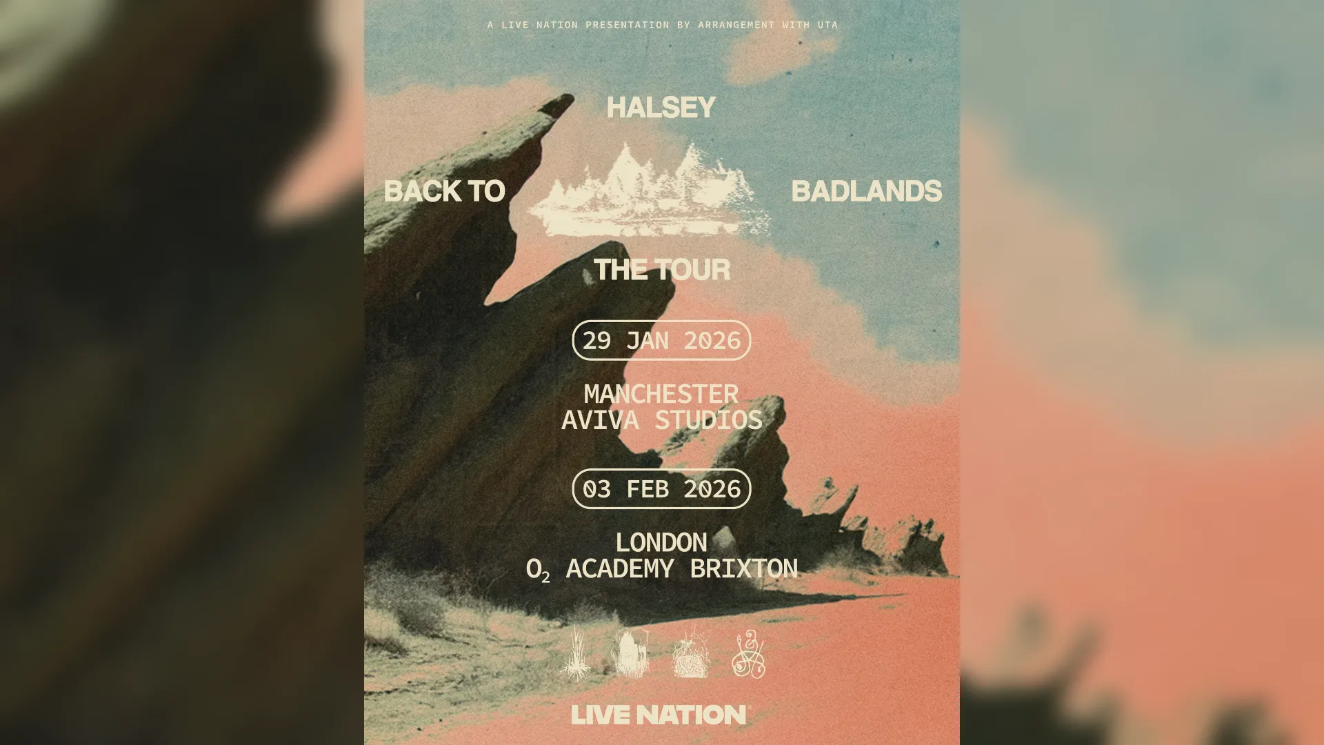 Tour poster for Halsey's UK tour dates 2026